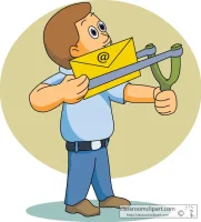 Cartoon Sending an email via slingshot Clipart